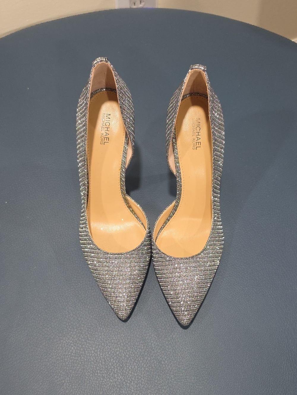 MICHAEL Michael Kors Glittery Silver Pointed Toe Pumps